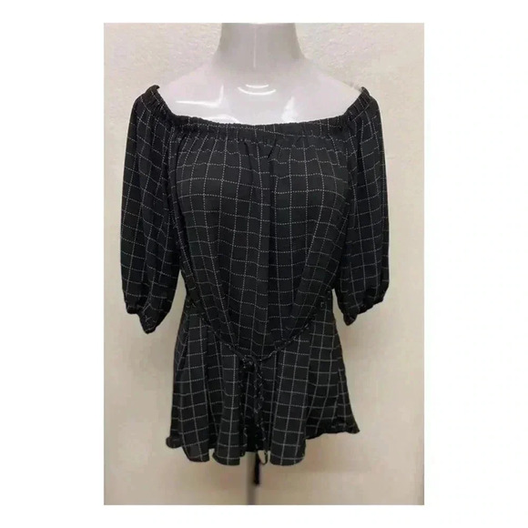 🆕Lilian Grid Off-Shoulder String Tassel Belt Top 1X 🆕 - Picture 2 of 9